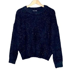 NEW FRNCH Paris Black Eyelash knit Metallic Sweater size M/L